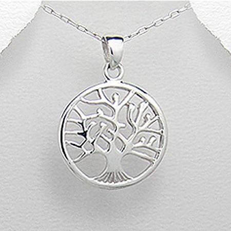 Tree of Life - Shiny Sterling Silver Pendant - Click Image to Close